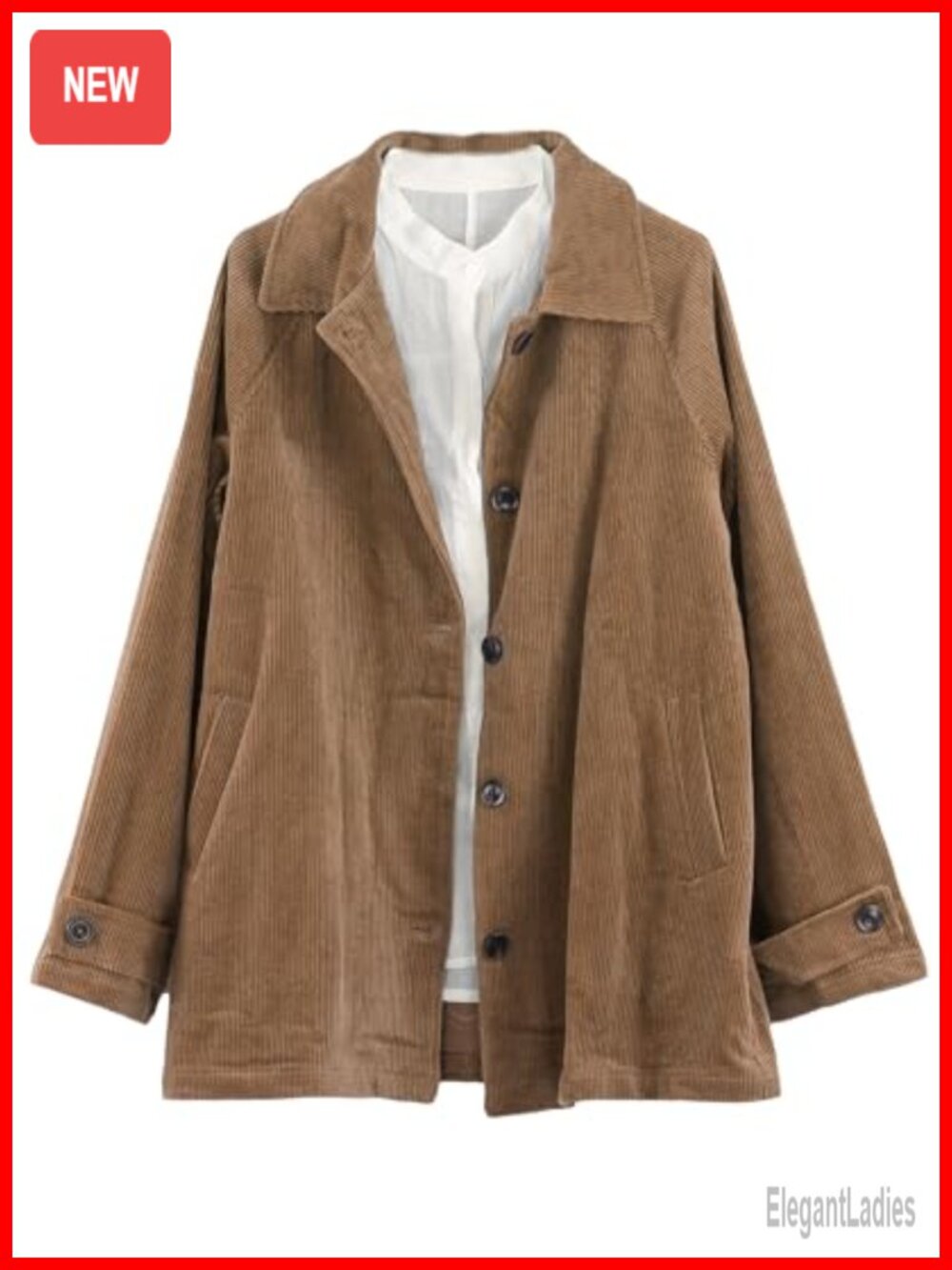 Corduroy Jacket Button Down Long Sleeve Loose Fit Casual Coat with Pockets